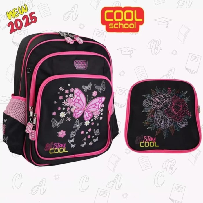 Sac à Dos Primaire 2 Faces COOL SCHOOL – Double style, même confort (Papillon & Rose)